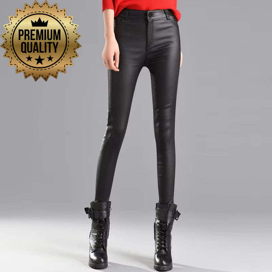 2019 Winter Women Faux Leather Pants & Capris PU Elastic High Waist Trousers Stretchy Slim Pencil Pants Leggings Female Black