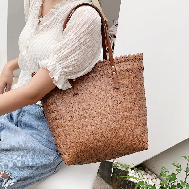 Large Capacity Beach Shopping Bags Luxury Designer Rattan Woven Shoulder Bag Women Handmade Straw Handbags Summer Travel Bag