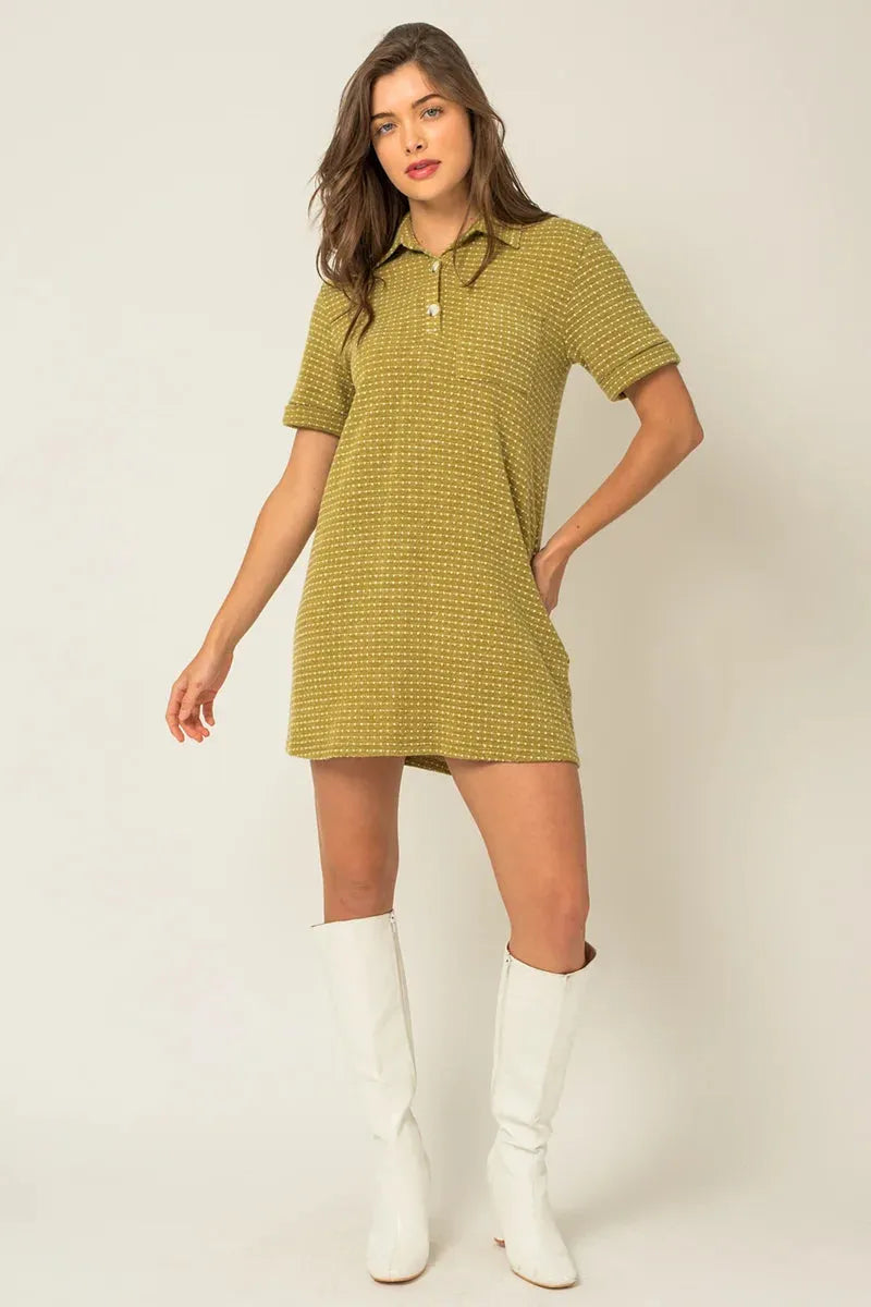 Short Sleeve Collar Button down Knit Mini Dress