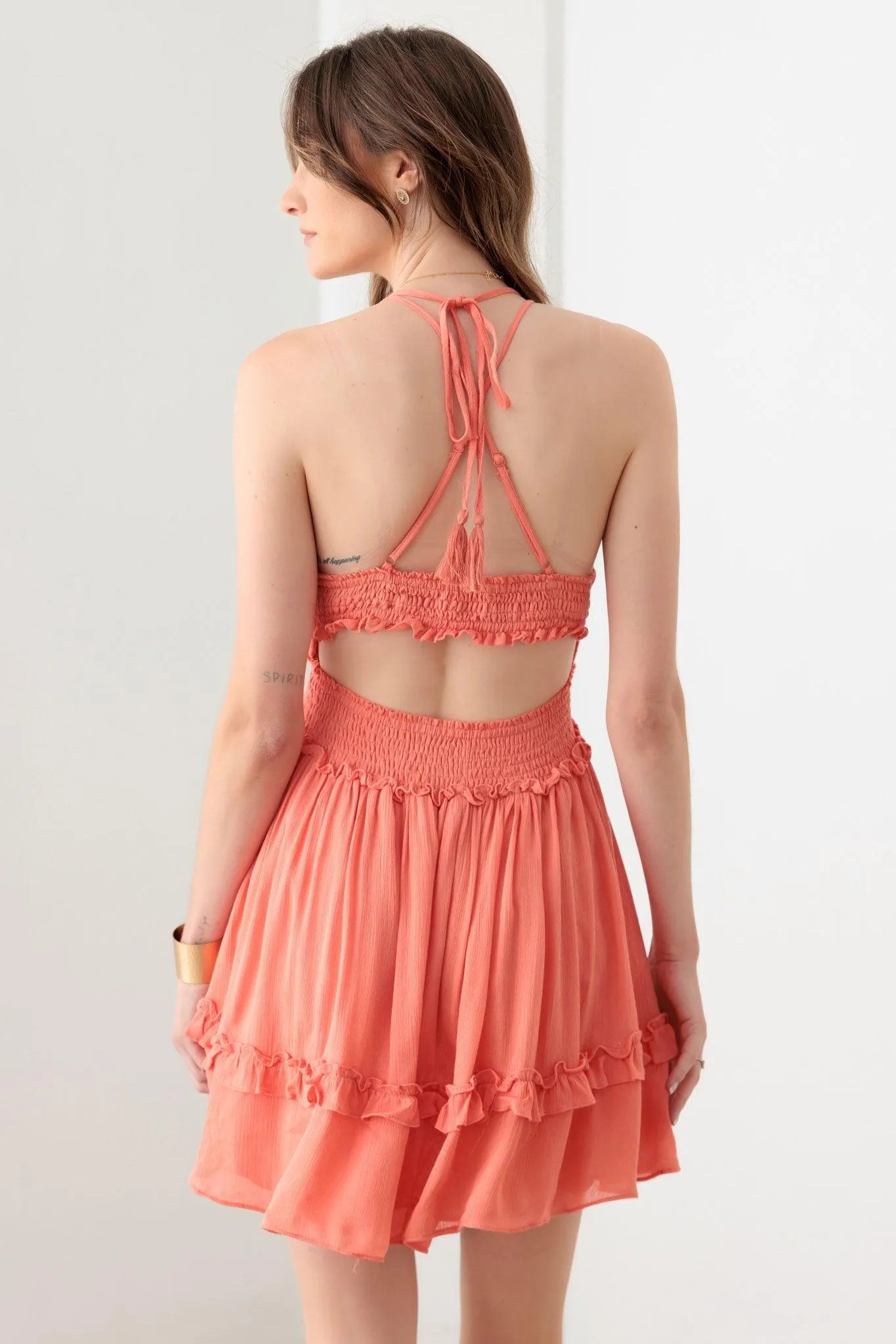 Lace Open Back Ruffle Tiered Dress