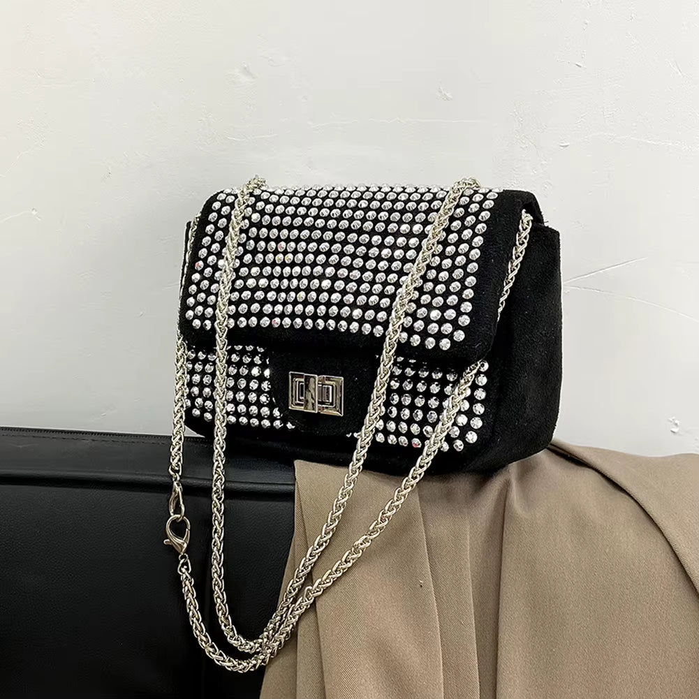 Fashion Women Crossbody Bag Rhinestone Messenger Bag for Shopping Travel Leisure Glitter Chain Casual Ladies Bags Handbags