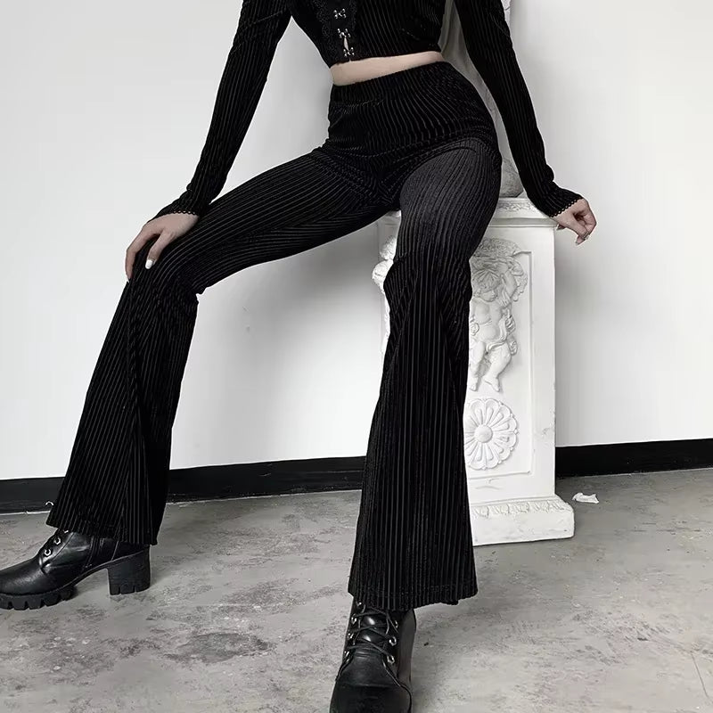 High Waist Long Pants Women Basic Black Skinny Streetwear Casual Elastic Hip Push up Flare Ruched Summer Female Pants Gothic