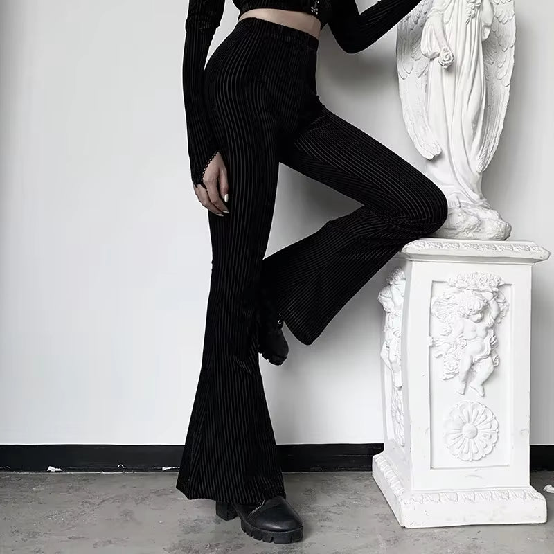 High Waist Long Pants Women Basic Black Skinny Streetwear Casual Elastic Hip Push up Flare Ruched Summer Female Pants Gothic