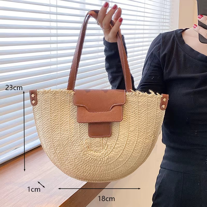 Large Capacity Beach Shopping Bags Luxury Designer Rattan Woven Shoulder Bag Women Handmade Straw Handbags Summer Travel Bag