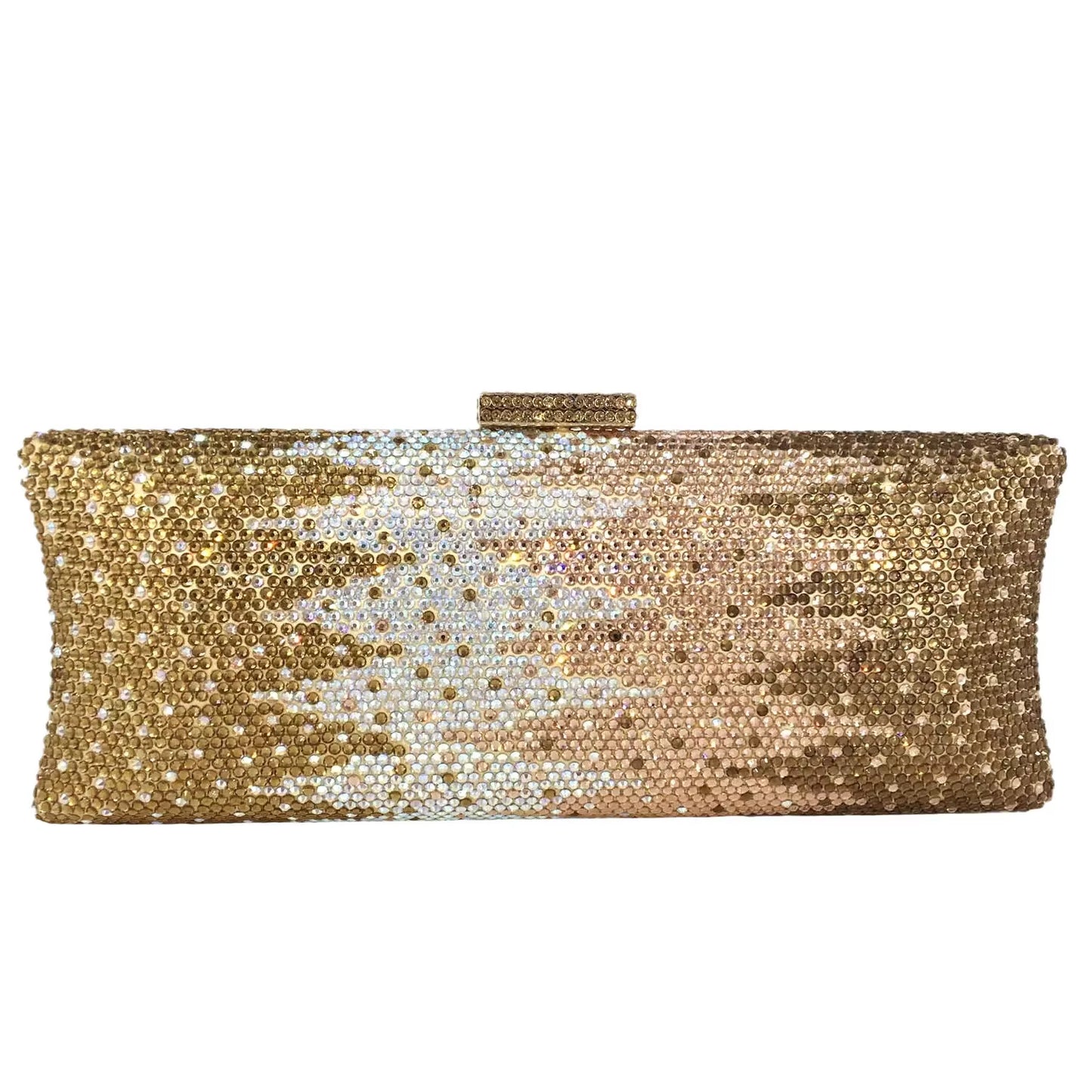 Graident Golden Women Long Evening Bags Formal Dinner Crystal Clutch Purses Bridal Rhinestones Clutch Handbags