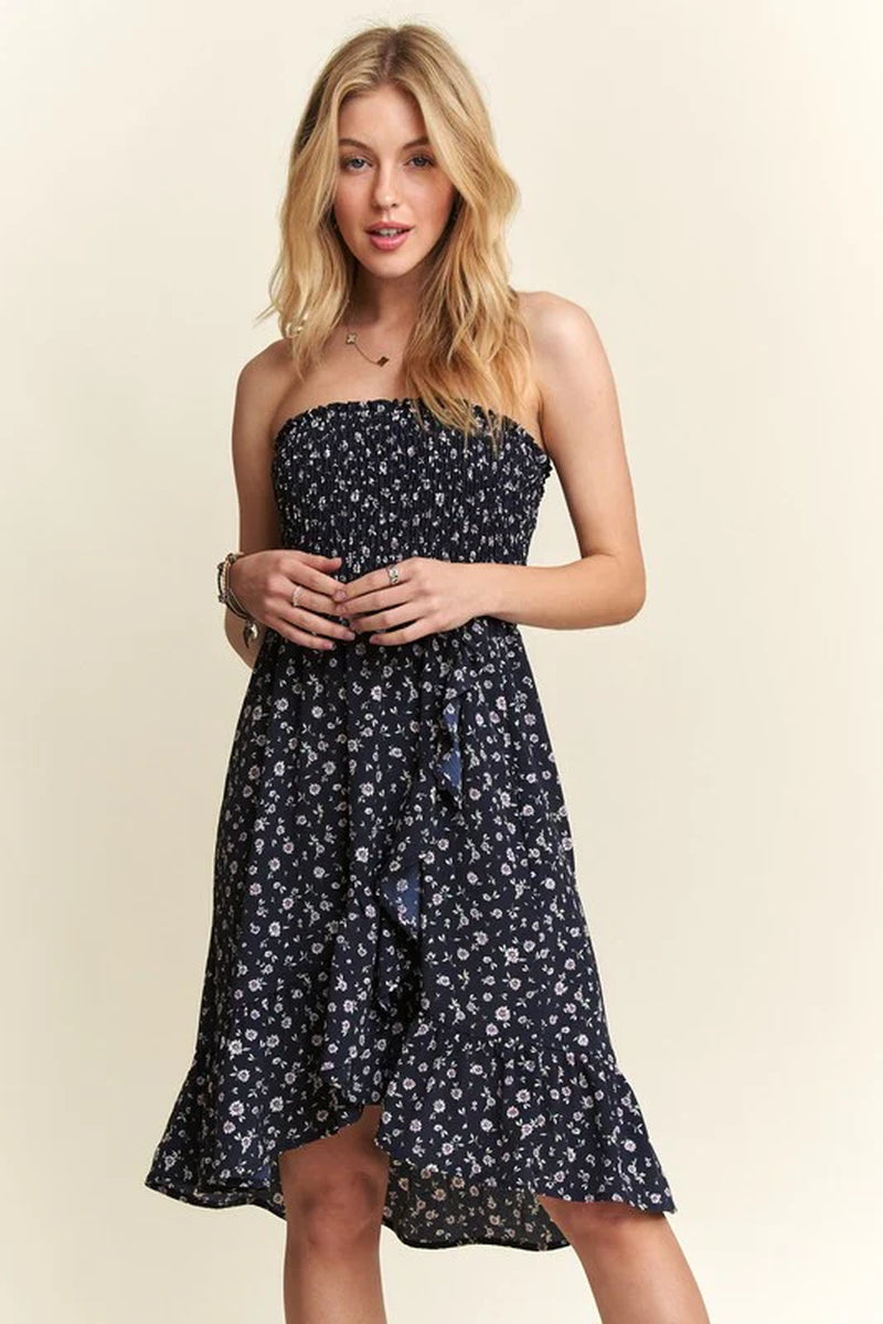 ADORA Smocked Floral Tube Dress with Pockets