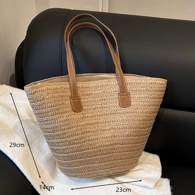 Large Capacity Beach Shopping Bags Luxury Designer Rattan Woven Shoulder Bag Women Handmade Straw Handbags Summer Travel Bag